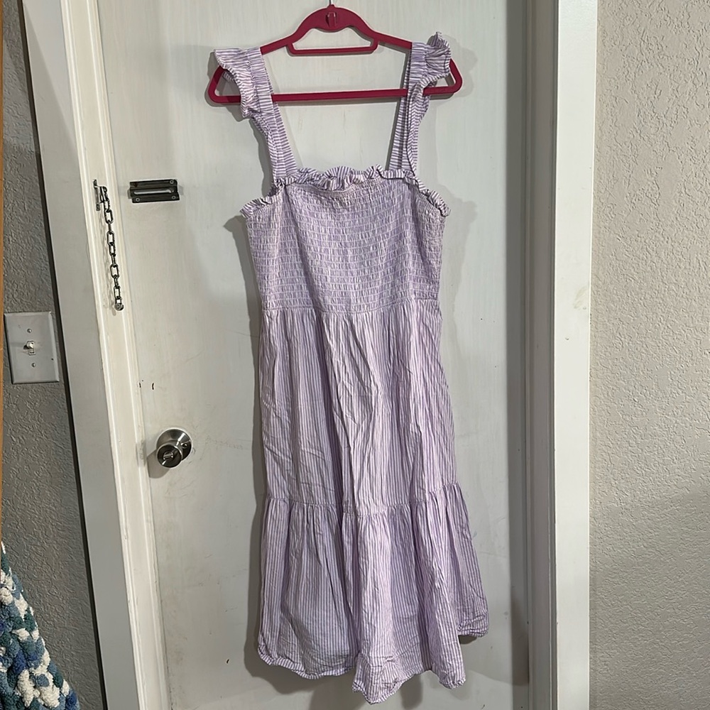 ELOQUII Smocked Bodice Ruffle Dress Plus Size 18/20 Lilac Purple Stripe